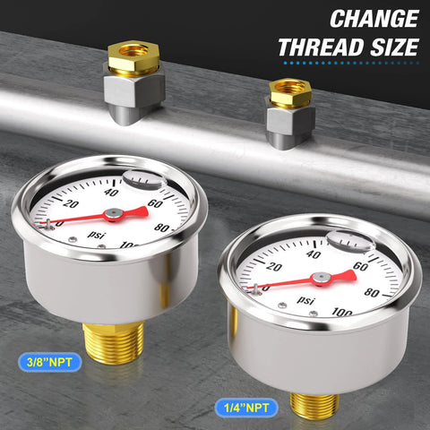 Industrial stainless steel pressure gauge with NPT fittings for precise measurement in demanding environments
