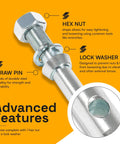 Close-up of Cat 1 Draw Pin Hitch Pin Set with hex nut and lock washer, highlighting advanced features for tractors.
