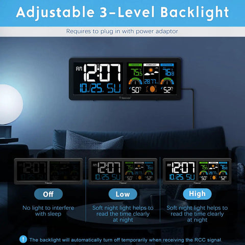Wireless Indoor Outdoor Weather Station With Atomic Clock, Large 5.9 Inch HD Color Display, adjustable backlight modes
