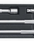 4 Piece Three Eighths Inch Drive Wobble Extension Set With Three Inch, Six Inch, Ten Inch, And Twelve Inch Lengths in tray