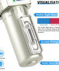 Heavy Duty One Half Inch NPT Industrial Desiccant Dryer with solid aluminum body and visible sight glass for compressed air.