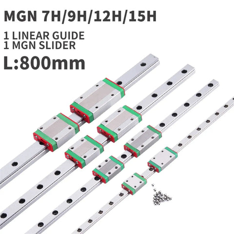800mm Stainless Steel Linear Guide Rail For CNC Machines And 3D Printers, Slider Type MGN9H MGN12H MGN15H, Heavy Duty Linear Motion System For Smooth, Precise Movement And Accurate Engraving. MGN rails and sliders shown