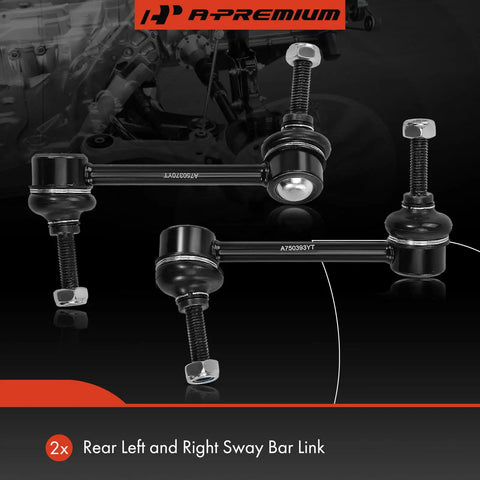 Two Pack Rear Sway Bar Links Stabilizer Kit Fits Ford Explorer 2011-2019 Flex Taurus Police Interceptor Sedan Utility Special Service Sedan Lincoln MKS MKT 2010-2019 Direct Fit Replacement shown against a mechanical backdrop.
