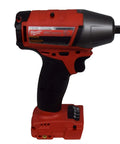 M18 Brushless Impact Wrench With 3/8 Inch Friction Ring Drive And Four Mode Control For Effortless Socket Swaps And A Smooth Two Hundred Ten Foot Pounds Of Heavy Hitter Torque, side view, red and black design.