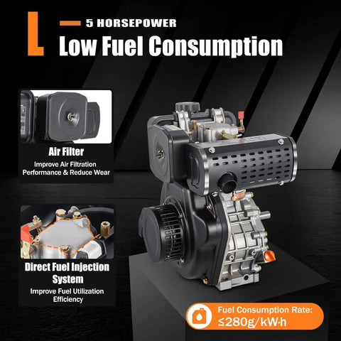 5HP Diesel Engine 247cc 4 Stroke Single Cylinder Hand Start With 3600 RPM For Water Pumps Tillers, air filter, fuel injection