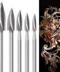 Savage Sharpness Hss Wood Carving Tool Kit For Rotary Tool With Five Precision Drill Bits Universal One Eighth Shank showing five high speed steel bits.