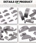 Woodruff key set: carbon steel half-mmoon keys, 15 metric sizes, 150 pcs, collage of front and close-up views.