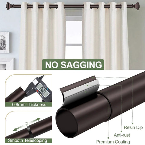 Bronze Curtain Rods For Windows 48 To 84 Inches Heavy Duty Adjustable Length 1 Inch Diameter with Square Finials and No Sagging