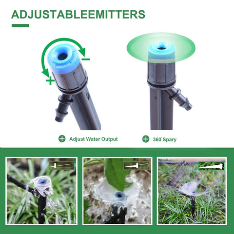 50 Pack Drip Emitters With Stakes, Fan Shaped 360 Degree Sprayer, Adjustable Water Flow Up To 25 GPH, lawn and garden use