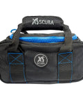 Heavy Duty Diving Weight Bag For 60 Lb Lead Weights, Large U Shaped Zip Opening, Padded Carry Handle, Black Material Front View
