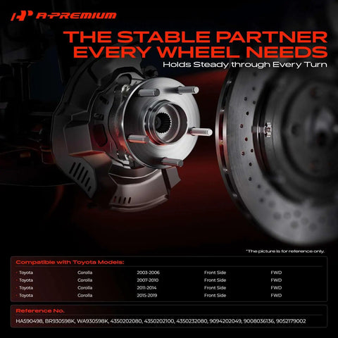 Front Wheel Bearing And Hub Kit For Toyota Corolla 2003 To 2019 Front Wheel Hub Assembly FWD visible with specifications.