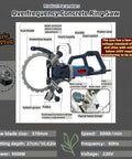 Heavy Duty Brushless Concrete Ring Saw Boss Titanium Alloy Blade 8800W Motor 27CM Deep Cut Pro Grade Wall Groove Cutter For Granite Stone Renovation Muscle Bound Tool with detailed specifications.