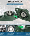 Four Pack Boxed UCFL201 Flange Mount Ball Bearing Unit Precision Engineered Dual Sealed Self Aligning Cast Iron Housing With Set Screw Lock Best For Serious Industry Work And Half Bore Needs Tough As Nails Heavy Duty Steel Gear, green UCFL201 flange bearing unit with cast iron housing and grease fitting