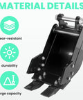 Mini Excavator Attachment With Two Pins, High Manganese Steel Tooth Bucket For Under Two Ton Machines showing wear-resistant design