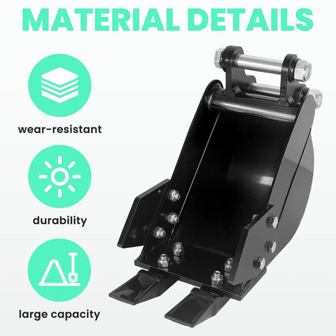 Mini Excavator Attachment With Two Pins, High Manganese Steel Tooth Bucket For Under Two Ton Machines showing wear-resistant design