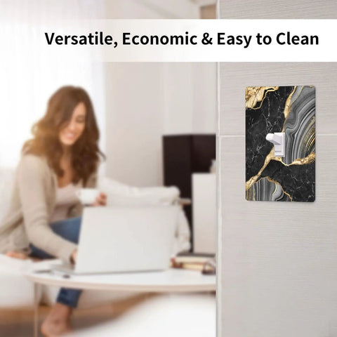 Spruce Up Your Home Setup With This Sleek Black Gold Marble Single Toggle Light Switch Plate Cover Molded From Heavy Duty Abs Plastic And Engineered For Lightning Fast Screw Down Mounting In Any Bedroom Or Kitchen on a wall.