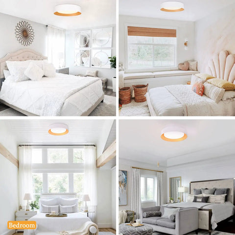 Dope 16.5 Inch Dimmable LED Flush Mount Ceiling Light Matte White With Gold Interior 3000K Warm White 30W Modern Fixture For Closet Hallway Entryway Kitchen Living Room