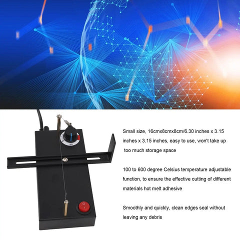 Hot Ribbon Cutter With Adjustable Heat 100 To 600 C, compact electric rope cutter for DIY crafts, shown with metal guide.
