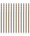 1/4 Inch Cobalt Aircraft Extension Drill Bit Pack Of 12, 12 Inch Length, 135 Degree Split Point For Tough Metals Like Stainless Steel Inconel Titanium, Round Shank, Gold Oxide Finish, Beast Mode Heavy Duty Drill Bit Kit GLBCO Series