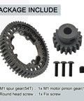 Beefy Hardened Steel 54T Spur Gear 1 Mod And 18T Pinion Upgrade Kit showing gears and screws for Traxxas RC Cars