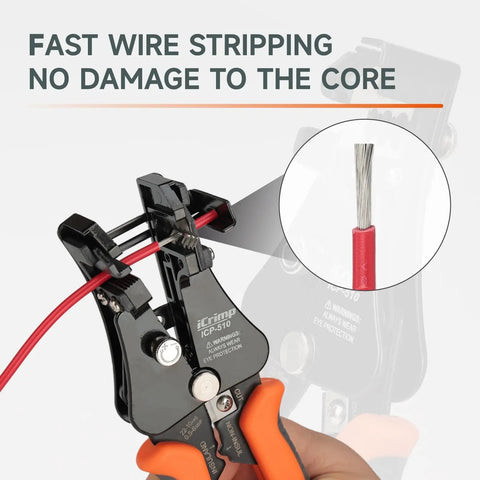 3 In 1 Automatic Wire Stripper With Built In Cutter Adjustable Stripper For 18-8 AWG And 22-10 AWG Insulated Terminals Precision Crimping Tool ICP-510 Pro Grade Must Have For Any DIYer stripping red wire