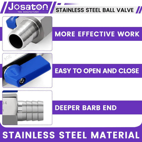 Three Quarter Inch Hose Barb Ball Valve Kit With Stainless Steel Clamps For Heater Hose Shut Off Valve High Temp Tolerance close-up