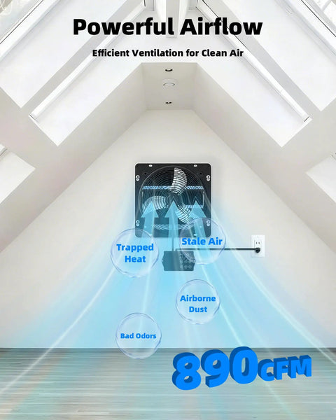 Upgraded 10 Inch Shutter Exhaust Fan With Thermostat And Remote, Automatic Temperature Activated On Off, 890 CFM airflow