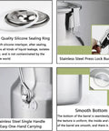 Beefy 304 Stainless Steel Water And Milk Can Jug With Sealed Lid Built To Last No Leak Design Odorless Rust Proof Easy Clean Five Point Three Quarts Milk Bucket features like silicone sealing ring, press lock buckle, single handle, smooth bottom