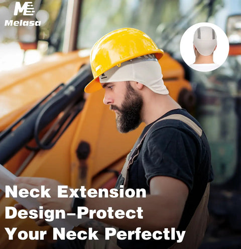 Worker wearing Cooling Skull Cap Helmet Liner With Neck Extension Sun Protection Stay Cool Breathable Mesh Sweat Cap For Hard Hats