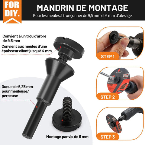 4 Pack Grinding Wheel Adapter Mandrels, 1/4 Inch And 3/8 Inch Thread Heads, Built Tough For Thin Cut Off Discs And Abrasive Wheels, Zero Slip Grip Keeps Your Drill And Die Grinder Locking In Securely, adaptable mandrel for 9.5mm and 6mm wheels.