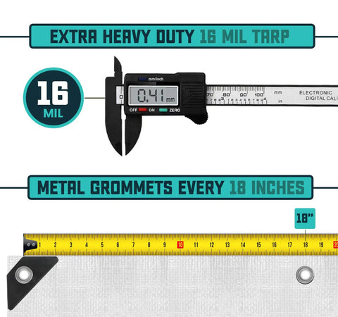 Extra Heavy Duty 16 Mil Tarp Cover Waterproof UV Resistant Rip And Tear Proof Poly Tarpaulin with caliper and grommet