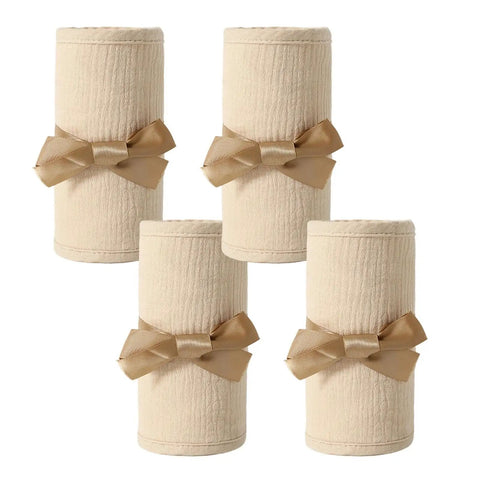 Rolled Cot Rail Protector Two Piece Set Breathable Cotton Gauze With Adjustable Straps, showcasing soft bed edge guard with bows.