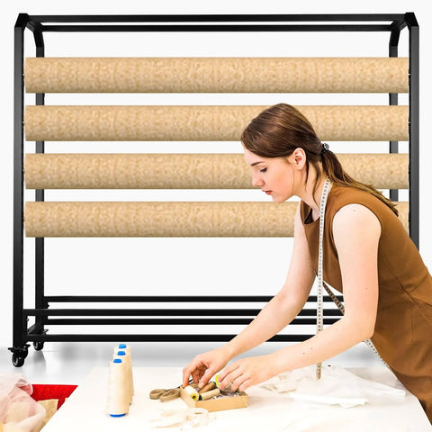 Adjustable Hanging Rod Bracket Floor To Ceiling Fabric Display with crafter using tools in a studio setting