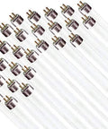 24 Pack 17W T8 Fluorescent Tube Light Bulbs 4100K Cool White 24 Inch G13 Base arranged diagonally on white background