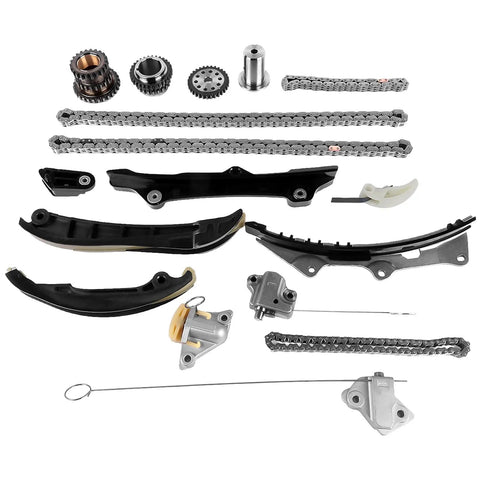 Beefed-Up 3.6L Pentastar Timing Chain Kit Replacement For 2011-2015 Chrysler 300, Dodge Charger, Ram 1500, Jeep Grand Cherokee V6 3.6L Engine Includes 5184352AF, 5184355AF, 5047891AA with chains, tensioners, guides, and gears displayed.