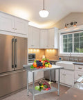 Stainless Steel Prep Table 24x36 Inches With Adjustable Undershelf in kitchen, heavy duty, NSF certified, double layer storage.