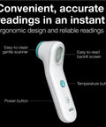 Forehead Digital Thermometer For All Ages Fast Read In Seconds Celsius And Fahrenheit Ergonomic Design Color Coded Temperature Guide Easy To Use For Babies, Kids And Adults, white handheld thermometer