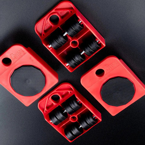 Heavy Duty Furniture Dolly Set With Wheels And Moving Straps For Easy Appliance Transport; red plastic dolly pads with wheels.