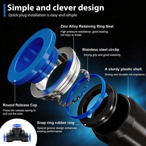 Exploded view of zinc alloy retaining ring seat and stainless steel circlip from Dope 50Ft 5/16 Inch Drip Irrigation Kit.