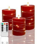Flameless Candle Set With Remote Control And LED Fairy Lights Battery Powered Five Piece Assorted Sizes 4 To 8 Inches