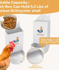 Top Shelf Hanging Chicken Grit And Oyster Shell Feeder Metal Coop Staple with capacity for 5.2 lbs, slope design and drainage holes.