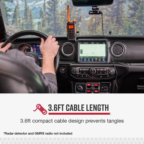 Usb C To Barrel Connector Radar Detector Power Cable in use in car dashboard, 3.6ft cable, no lighter needed, compatible with RAD350 380 450 480i 700i