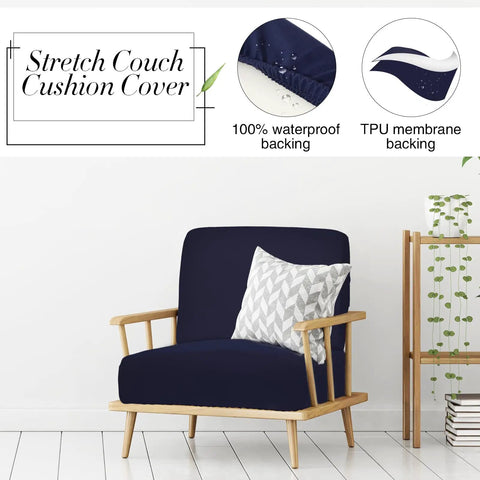 Navy chair with 8 Pack Patio Cushion Covers Stretch Fit for Outdoor Cushions Navy Waterproof Soft Washable Slipcovers