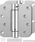 Close-up of self-closing 4-inch door hinges, spring-loaded, brushed nickel, left/right hand, UL listed, 2-pack