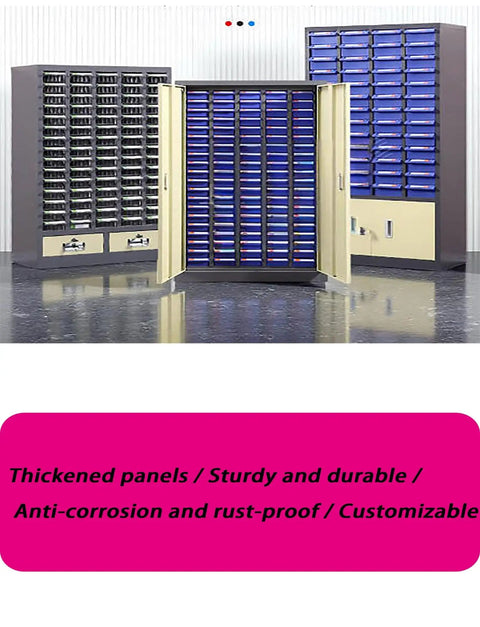 Tough As Nails Heavy Duty Parts Sorting Cabinet with smooth gliding lockable drawers, showcasing blue sliding drawer design for organization.