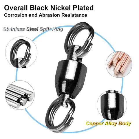 Saltwater Fishing Swivel Set With Stainless Steel Ball Bearing Connectors Beefy High Strength Swivels For Saltwater Tackle Corrosion Resistant Black Nickel Finish 25 Pcs 8 Lbs, black nickel swivel