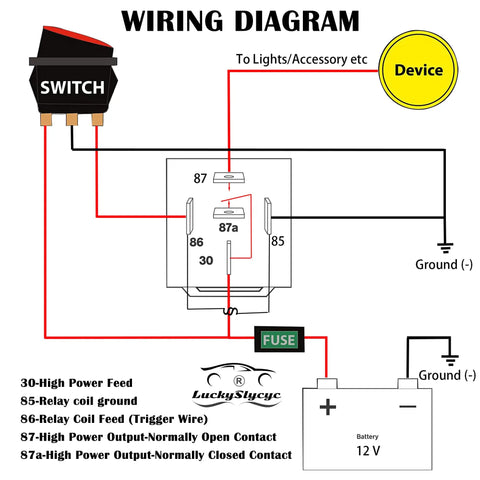 Wiring diagram for 10 Pack 30 40 Amp 12V SPDT Relay Switch Waterproof 5 Pin For Automotive And Marine Use Ideal For Cars Boats Fans