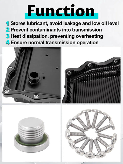 Transmission Oil Pan Filter And Gasket Kit For 8 Speed Automatic Transmissions with features and contents shown