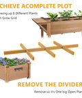 Mobile Raised Garden Bed With Lockable Wheels, Elevated Wood Planter With Storage Shelf And Protective Liner, shown with plant dividers and grid