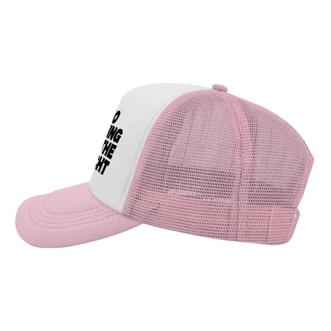Lightweight Pink Trucker Cap For Men, Washed Distressed Low Profile Baseball Hat with mesh back, side view